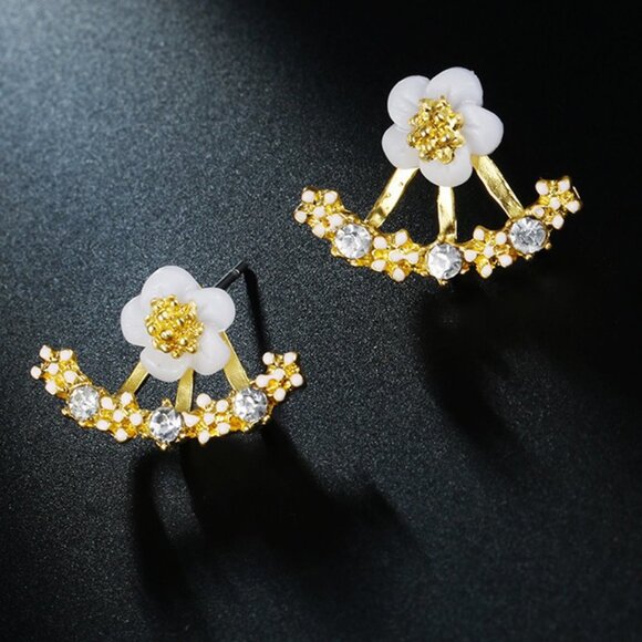 Gold Cute Flower Shape Rhinestone Decorative Alloy Earrings - Picture 3 of 3